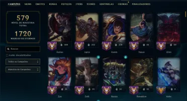 Ouro 4 com TODOS os Champs e 212 Skins ( TOP / MID / ADC )