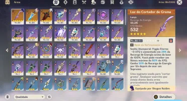 Raiden + arma assinatura + Zhongli + Nahida
