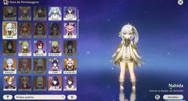 Raiden + arma assinatura + Zhongli + Nahida