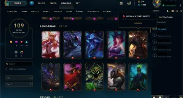 CONTA LOL - LEVEL 190, 110 SKINS (MUITAS RARAS).