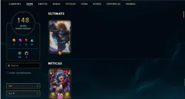 Conta ouro 4 com TODOS os champs e 148 Skins + 4 Vitoriosas
