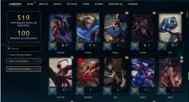 Conta ouro 4 com TODOS os champs e 148 Skins + 4 Vitoriosas