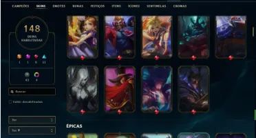 Conta ouro 4 com TODOS os champs e 148 Skins + 4 Vitoriosas