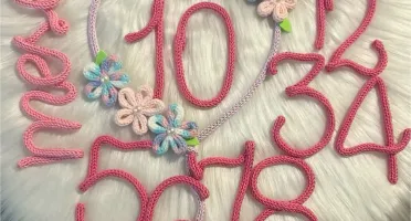 Kit Mêsversário Coração Florido + Nome em Tricotin