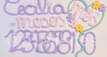 Kit Mêsversário Coração Florido + Nome em Tricotin