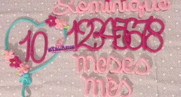 Kit Mêsversário Coração Florido + Nome em Tricotin