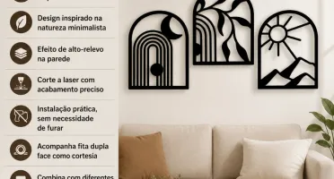 Kit 3 Quadros Natureza Minimalista em MDF 40 x 30 cm