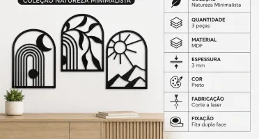 Kit 3 Quadros Natureza Minimalista em MDF 40 x 30 cm
