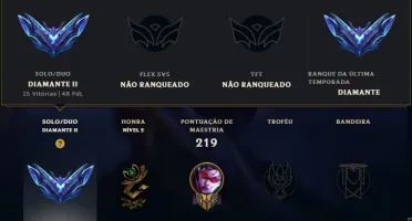 Conta de LOL Diamante 2 Hihg MMR 80% de winrate - 37 skins