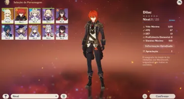 Conta Genshin Impact com Diluc 5* e Keqing 5*.
