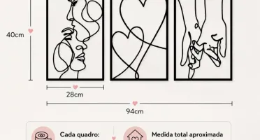 Kit 3 Quadros Casal Minimalista em MDF 40 x 28 cm