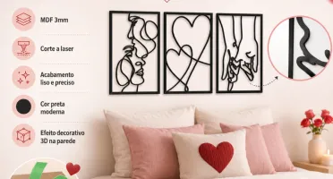 Kit 3 Quadros Casal Minimalista em MDF 40 x 28 cm