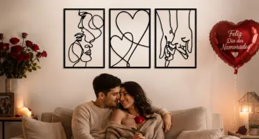 Kit 3 Quadros Casal Minimalista em MDF 40 x 28 cm