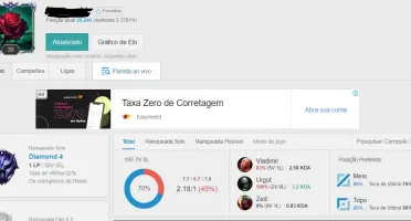 Conta LOL - Diamante IV, 62% de WR
