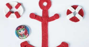 Kit de Aplique em Crochê 1 Âncora e 1 Par de Bóias