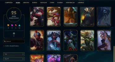 conta lvl 120, platina 4 com 57% wr, 25 skins, 57 champs