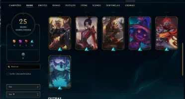 conta lvl 120, platina 4 com 57% wr, 25 skins, 57 champs