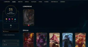 conta lvl 120, platina 4 com 57% wr, 25 skins, 57 champs