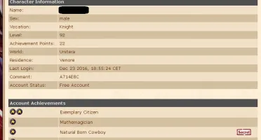 Conta Lvl 92 Tibia Knight (Unitera)