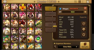 Conta Summoners war Ragdoll e Nina Light Collab e Gojo dark