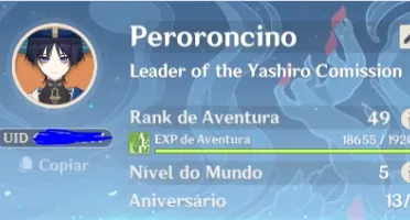 Conta Genshin Impact Ayaka, Ayato, Venti, Scaramouche E +