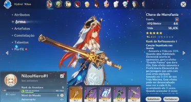 Conta Genshin Impact AR 5 com Nilou e Chave de Hierofania