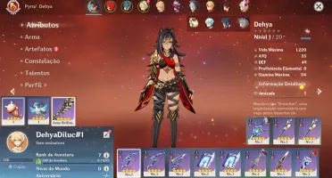 Conta Genshin Impact AR 7 com Dehya e Diluc