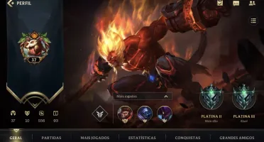 LV 37 PLATINA III + 10 SKINS + 37 CAMPEÕES + PASSE WILD FULL
