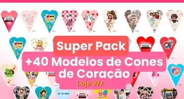 Pack 50 Moldes Cones Coração Personalizados Arquivo Digital