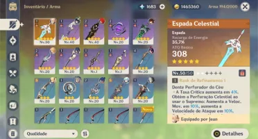 Venti + Diluc + Jean + espada celestial + 1600 gemas