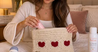 Necessaire de Crochê com Corações - 22x17cm - Cru