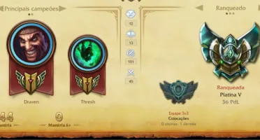 CONTA LEAGUE OF LEGENDS - PLATINA 5 - 29 SKINS - 3 ESPECIAIS