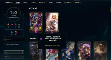 Conta diamante 1 com 155 champs e 132 skins + 1 Prestigio