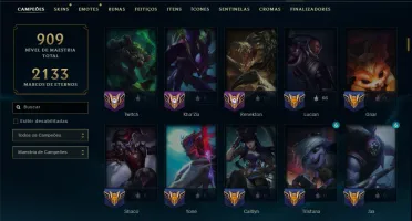 Unranked com TODOS os Champs e 367 Skins ( Nivel 1065 )