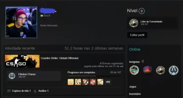 Conta CSGO c/ Prime, AK CRUZADA, NVL 8 STEAM,480 horas...