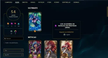 Conta ouro 4 com 63 Champs e 54 Skins + 2 Prestigios da LUX
