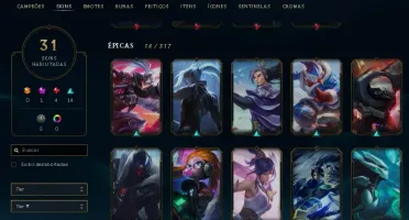 CONTA DE LOL UNRANKED, NV 111, 31 SKINS, 4 LENDARIAS!!