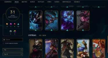 CONTA DE LOL UNRANKED, NV 111, 31 SKINS, 4 LENDARIAS!!