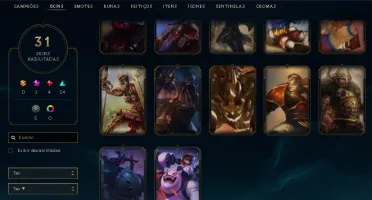 CONTA DE LOL UNRANKED, NV 111, 31 SKINS, 4 LENDARIAS!!
