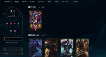 CONTA DE LOL UNRANKED, NV 111, 31 SKINS, 4 LENDARIAS!!