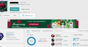 Conta LOL - Diamante IV, 73% de WR