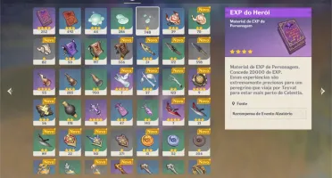 Genshin AR 56 vários personagens 5*, armas e recursos+gemas