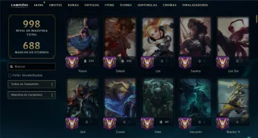 Diamante 1 com TODOS os Champs e 234 Skins ( MID / JG / ADC)
