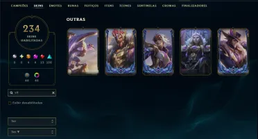 Diamante 1 com TODOS os Champs e 234 Skins ( MID / JG / ADC)