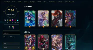 Diamante 1 com TODOS os Champs e 234 Skins ( MID / JG / ADC)