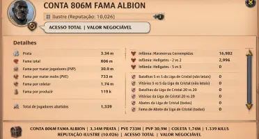 Conta Albion 800M De Fama + Coleta T8 + 100M De Bau
