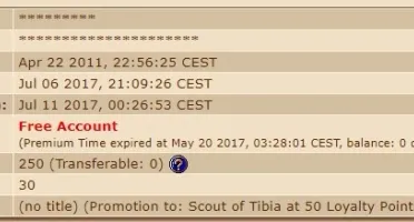 CONTA COM 30 DIAS DE VOUCHERS E 250 TIBIA COINS