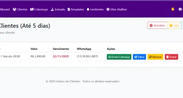 Gestor de Clientes Rastreamento Veicular – cobrança Manual