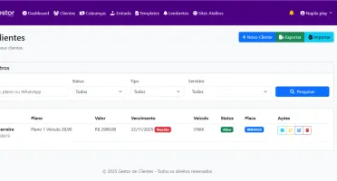 Gestor de Clientes Rastreamento Veicular – cobrança Manual