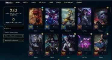 Conta bronze 4 com 110 Champs e 87 Skins + 27 Espolios